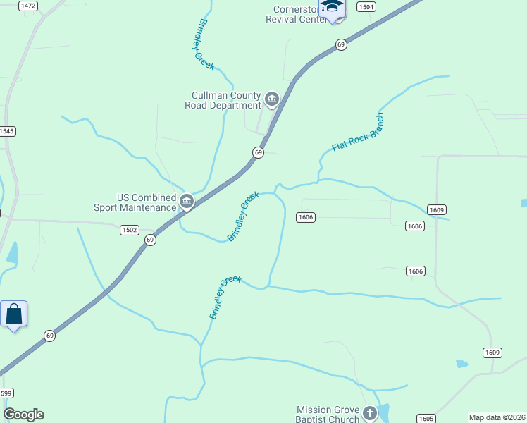 map of restaurants, bars, coffee shops, grocery stores, and more near 2522 Alabama 69 in Cullman