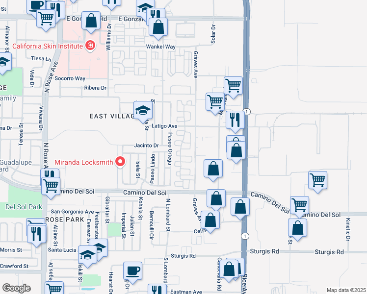 map of restaurants, bars, coffee shops, grocery stores, and more near 801 Calle Mar Vista in Oxnard