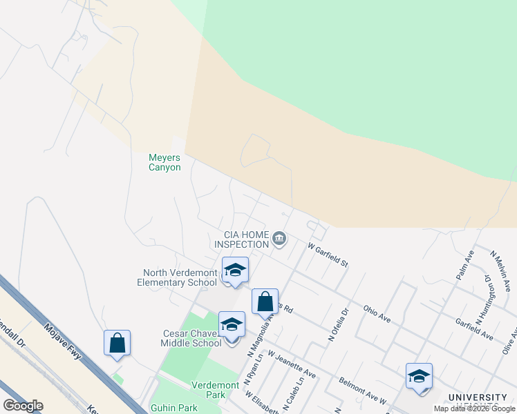 map of restaurants, bars, coffee shops, grocery stores, and more near 7091 Little League Drive in San Bernardino