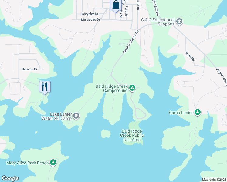map of restaurants, bars, coffee shops, grocery stores, and more near 4060 Merritt Drive in Cumming