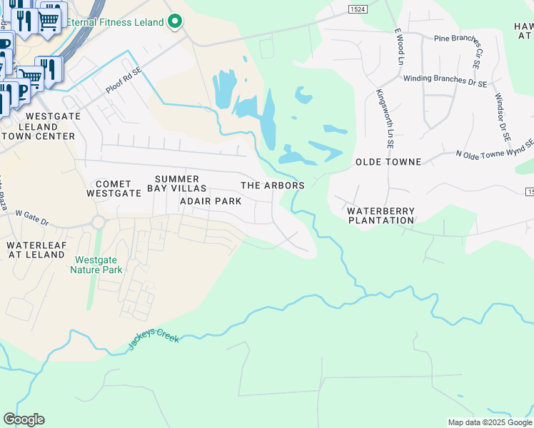 map of restaurants, bars, coffee shops, grocery stores, and more near 287 Coralstone Court in Leland