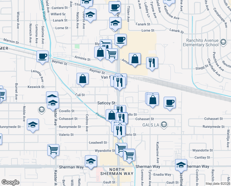 map of restaurants, bars, coffee shops, grocery stores, and more near in Los Angeles