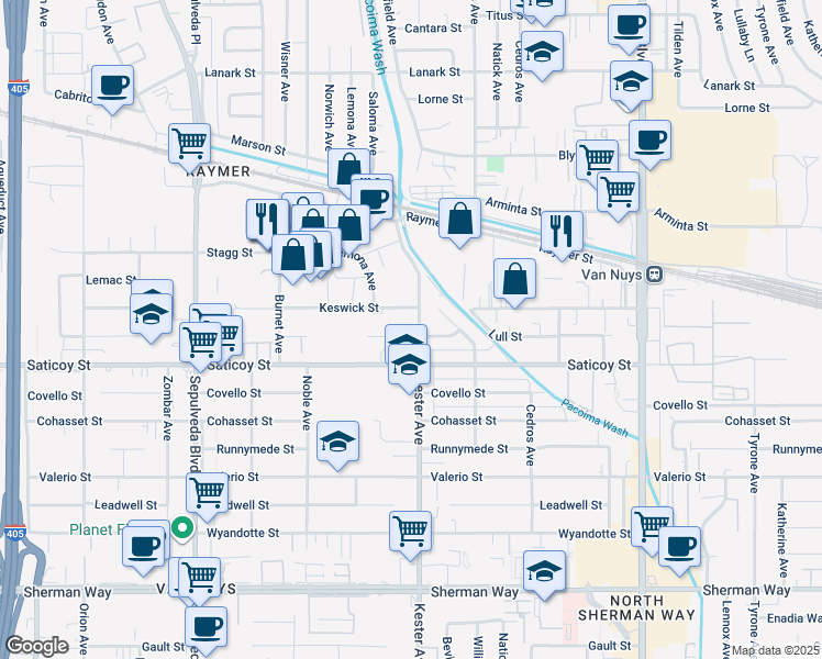 map of restaurants, bars, coffee shops, grocery stores, and more near in Los Angeles