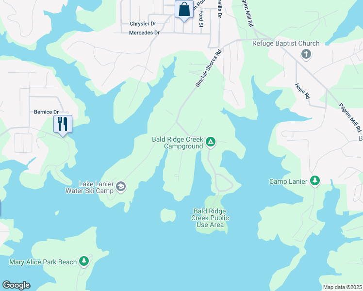 map of restaurants, bars, coffee shops, grocery stores, and more near 4040 Merritt Drive in Cumming