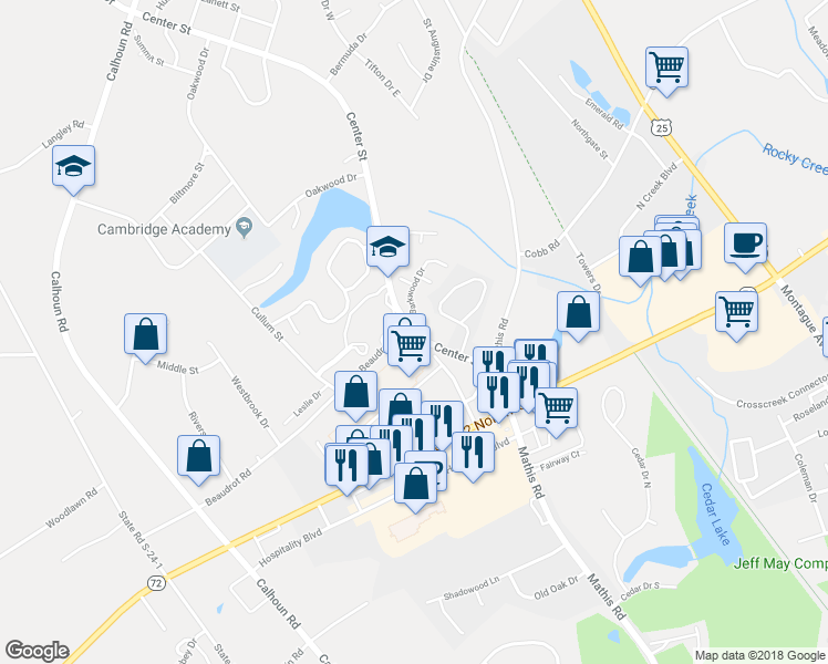map of restaurants, bars, coffee shops, grocery stores, and more near 660 Center Street in Greenwood