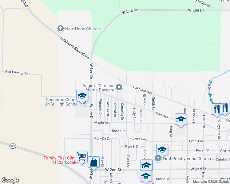 map of restaurants, bars, coffee shops, grocery stores, and more near 1601-1607 Steen Street in Clarksdale