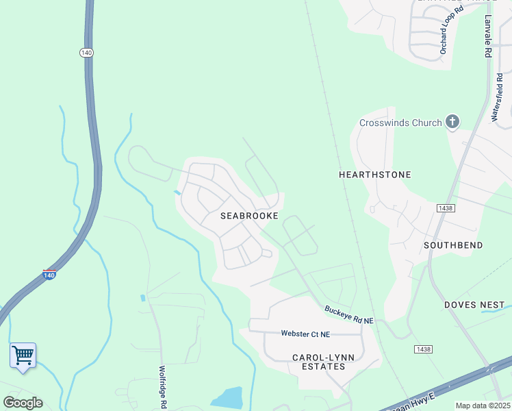 map of restaurants, bars, coffee shops, grocery stores, and more near 537 Draymore Drive Northeast in Leland