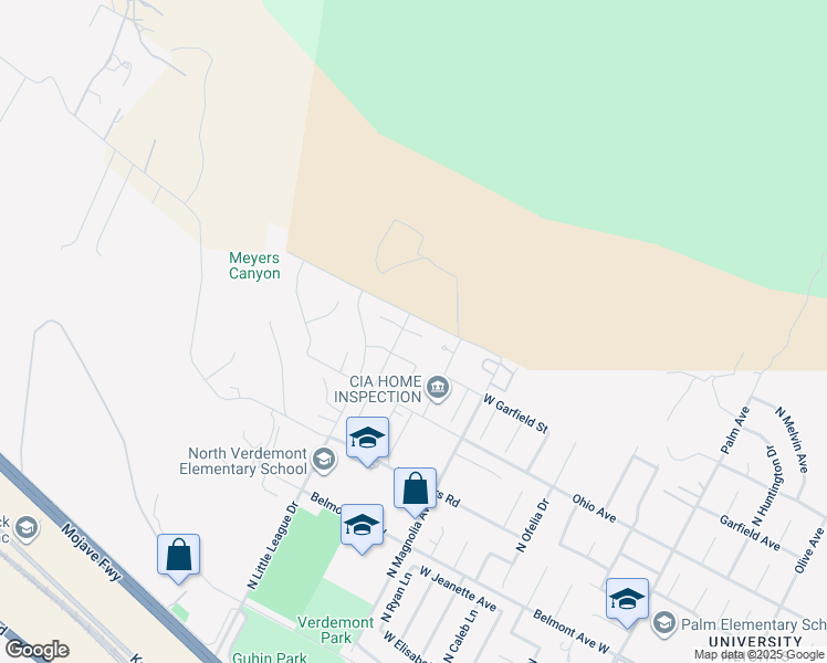 map of restaurants, bars, coffee shops, grocery stores, and more near 7091 Little League Drive in San Bernardino