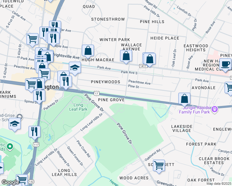 map of restaurants, bars, coffee shops, grocery stores, and more near 4932 Oleander Drive in Wilmington