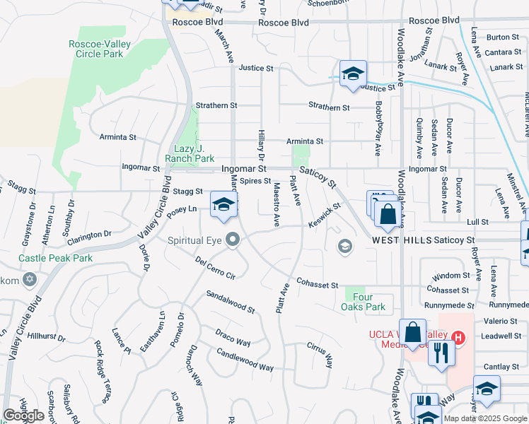 map of restaurants, bars, coffee shops, grocery stores, and more near 7609 Pomelo Drive in Los Angeles