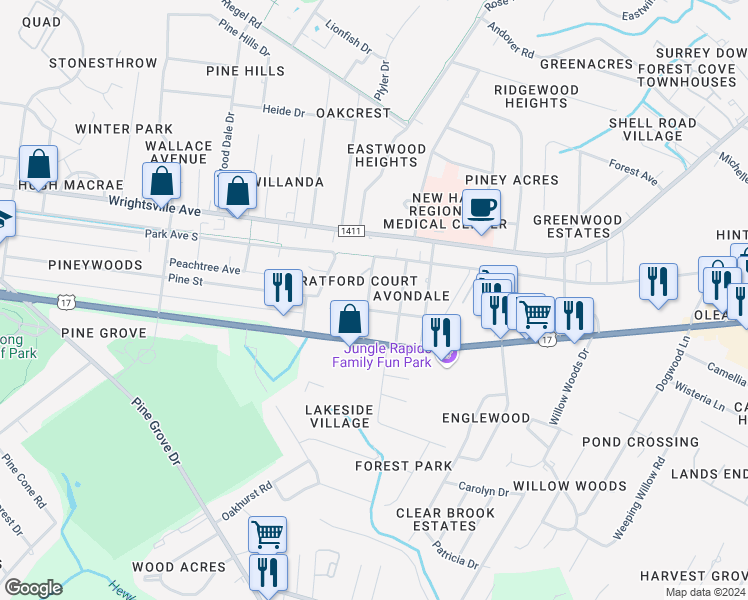 map of restaurants, bars, coffee shops, grocery stores, and more near 119 South 52nd Street in Wilmington
