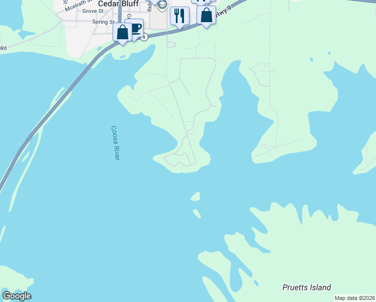 map of restaurants, bars, coffee shops, grocery stores, and more near 5650 Sewell Ferry Road in Cedar Bluff