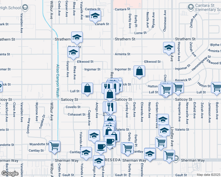 map of restaurants, bars, coffee shops, grocery stores, and more near in Los Angeles