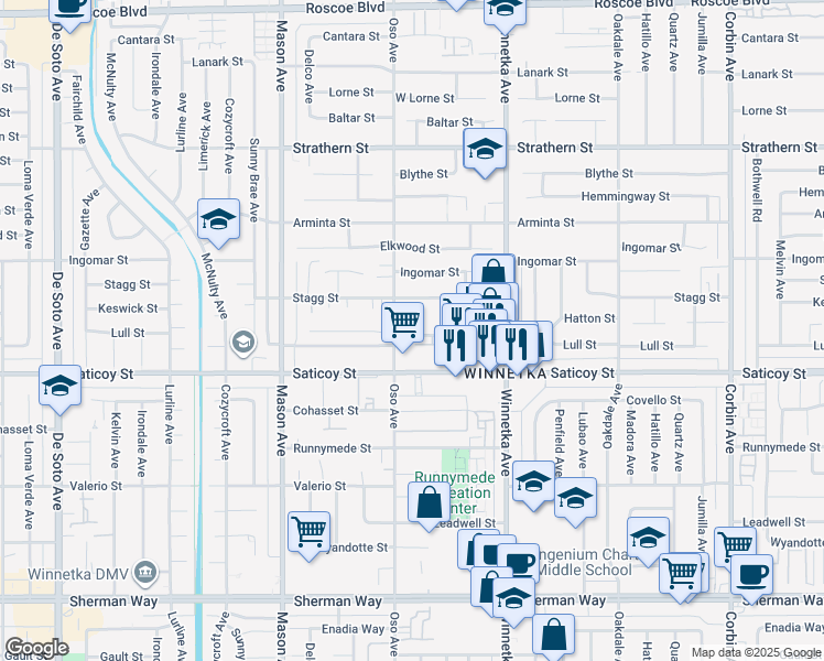 map of restaurants, bars, coffee shops, grocery stores, and more near in Los Angeles