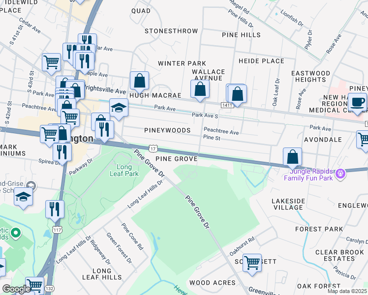 map of restaurants, bars, coffee shops, grocery stores, and more near 4932 Oleander Drive in Wilmington