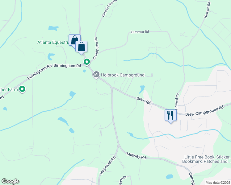 map of restaurants, bars, coffee shops, grocery stores, and more near 5385 Drew Road in Alpharetta
