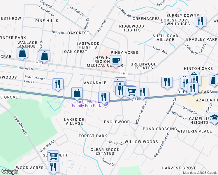 map of restaurants, bars, coffee shops, grocery stores, and more near 5326 Park Avenue in Wilmington