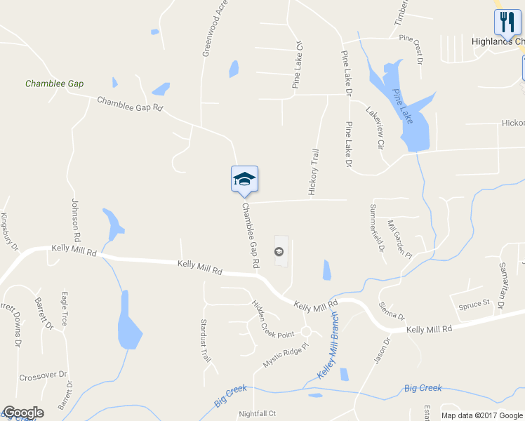 map of restaurants, bars, coffee shops, grocery stores, and more near 133 Hickory Trail in Cumming