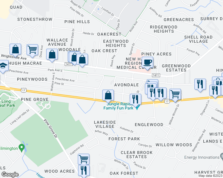 map of restaurants, bars, coffee shops, grocery stores, and more near 116 52nd Street in Wilmington
