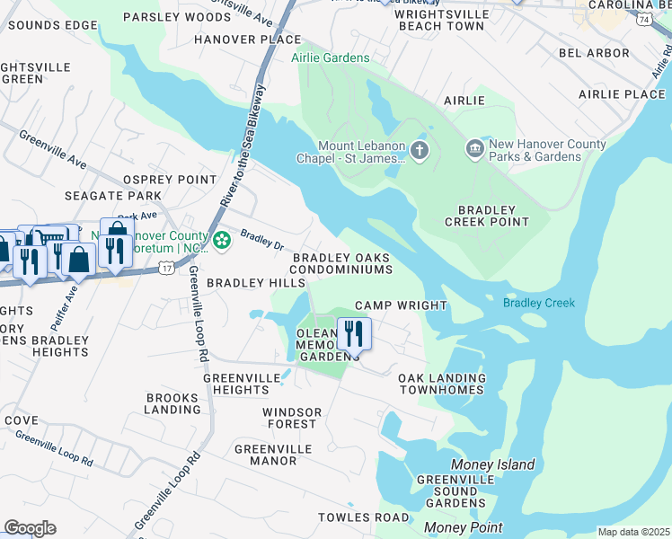 map of restaurants, bars, coffee shops, grocery stores, and more near 305 Bradley Drive in Wilmington