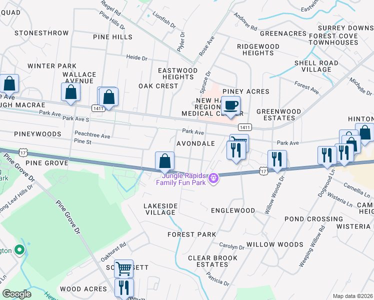 map of restaurants, bars, coffee shops, grocery stores, and more near 108 Avondale Avenue in Wilmington