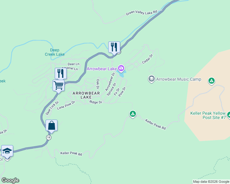 map of restaurants, bars, coffee shops, grocery stores, and more near 2376 Fir Drive in Running Springs