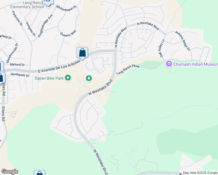 map of restaurants, bars, coffee shops, grocery stores, and more near 2338 Fountain Crest Lane in Thousand Oaks