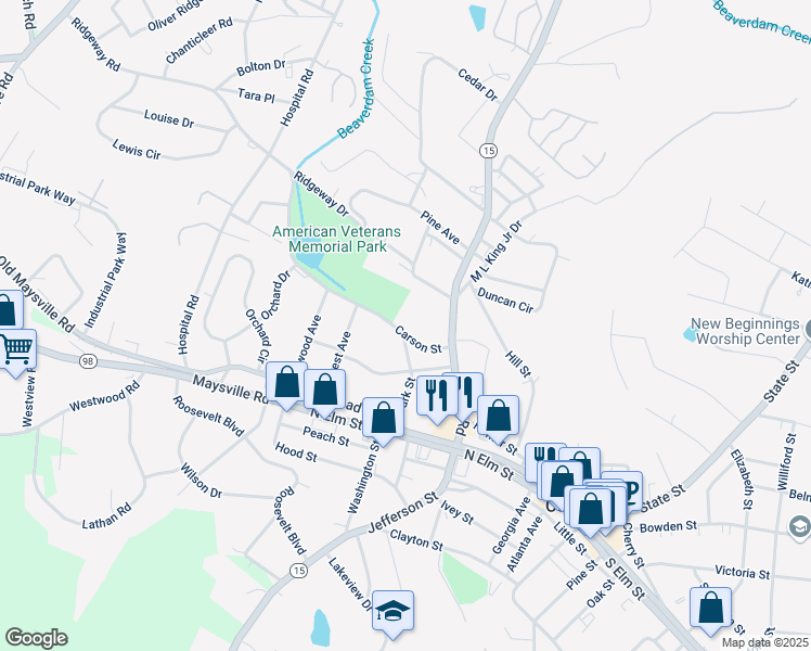 map of restaurants, bars, coffee shops, grocery stores, and more near 148 Carson Street in Commerce