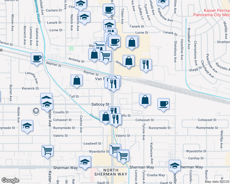 map of restaurants, bars, coffee shops, grocery stores, and more near in Los Angeles