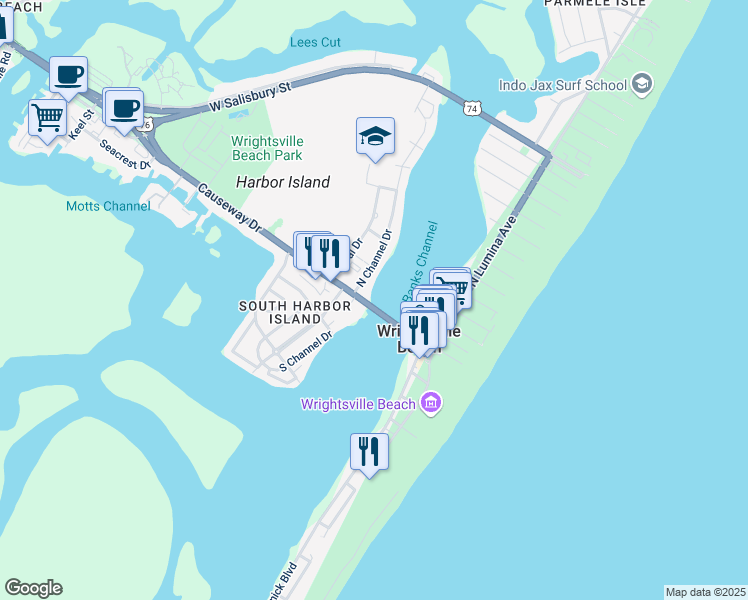 799 South Banks Channel Bridge Wrightsville Beach Nc Walk Score Map Of Restaurants Bars Coffee S Grocery Ore Near 799