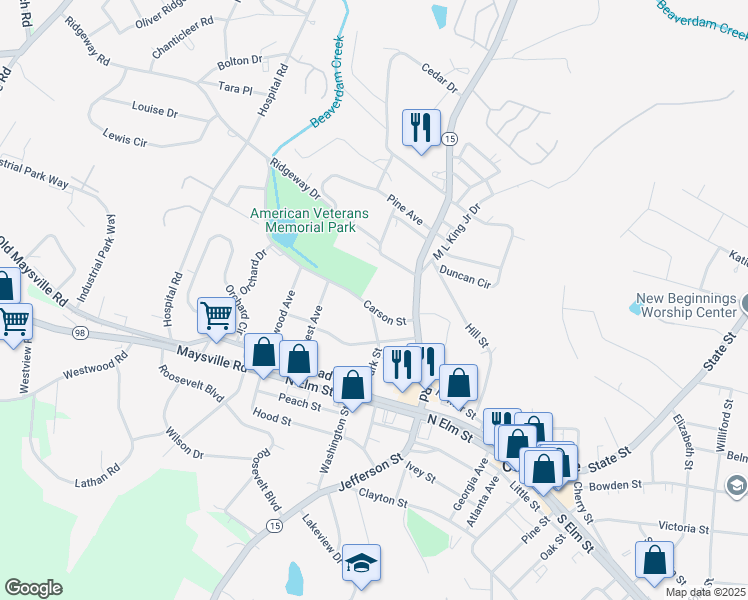 map of restaurants, bars, coffee shops, grocery stores, and more near 148 Carson Street in Commerce