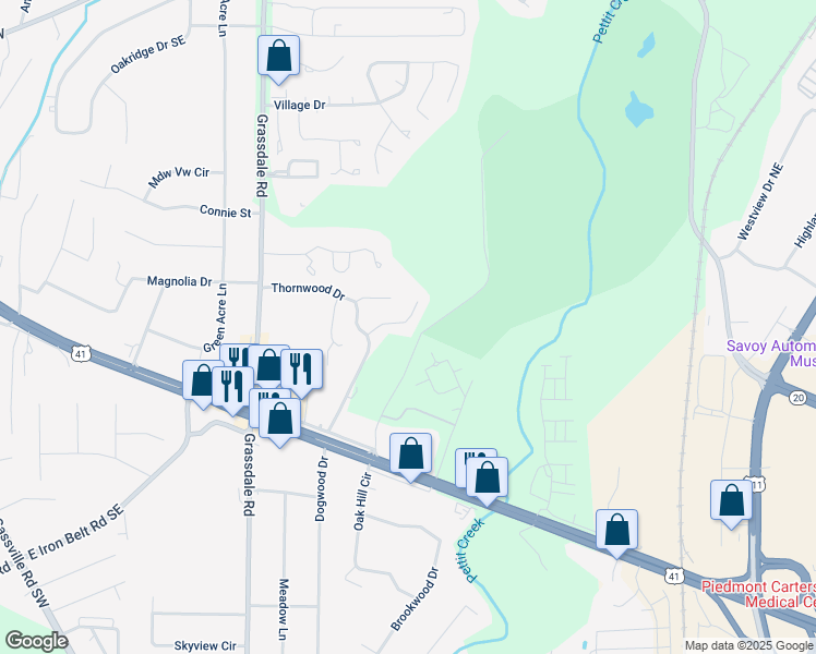 map of restaurants, bars, coffee shops, grocery stores, and more near 13 Southview Drive in Cartersville