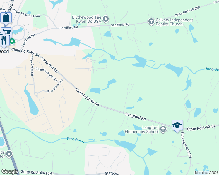 map of restaurants, bars, coffee shops, grocery stores, and more near 411 Langford Road in Blythewood