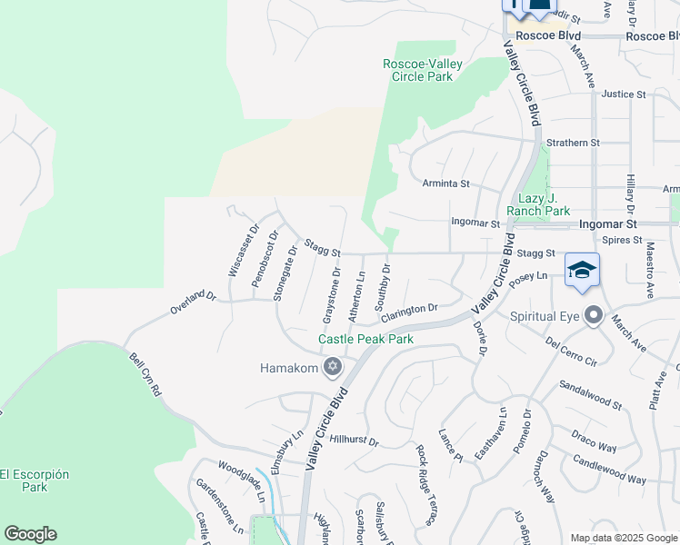 map of restaurants, bars, coffee shops, grocery stores, and more near 7634 Graystone Drive in Los Angeles