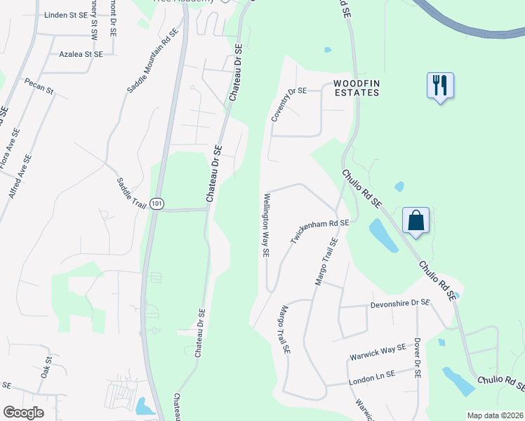 map of restaurants, bars, coffee shops, grocery stores, and more near 32 Wellington Way Southeast in Rome