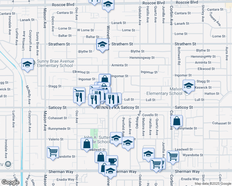 map of restaurants, bars, coffee shops, grocery stores, and more near in Los Angeles