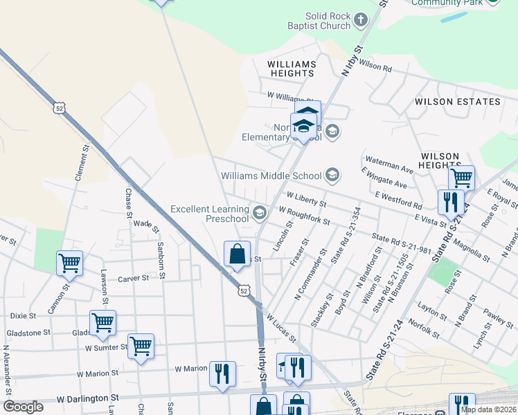 map of restaurants, bars, coffee shops, grocery stores, and more near 903 Merriweather Lane in Florence