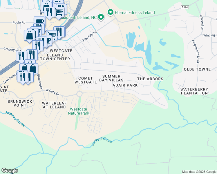 map of restaurants, bars, coffee shops, grocery stores, and more near 3767 Summer Bay Trail in Leland