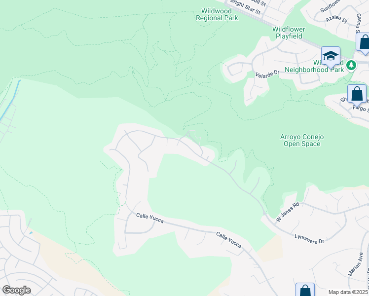 map of restaurants, bars, coffee shops, grocery stores, and more near 1276 Lynnmere Drive in Thousand Oaks