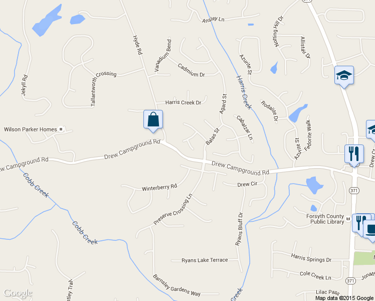 map of restaurants, bars, coffee shops, grocery stores, and more near 4030 Yakutia Pl in Cumming