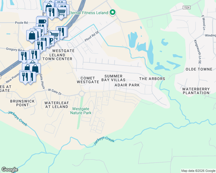 map of restaurants, bars, coffee shops, grocery stores, and more near 3766 Summer Bay Trail in Leland