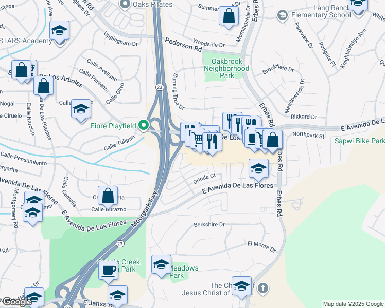 map of restaurants, bars, coffee shops, grocery stores, and more near 1736 East Avenida De Los Arboles in Thousand Oaks