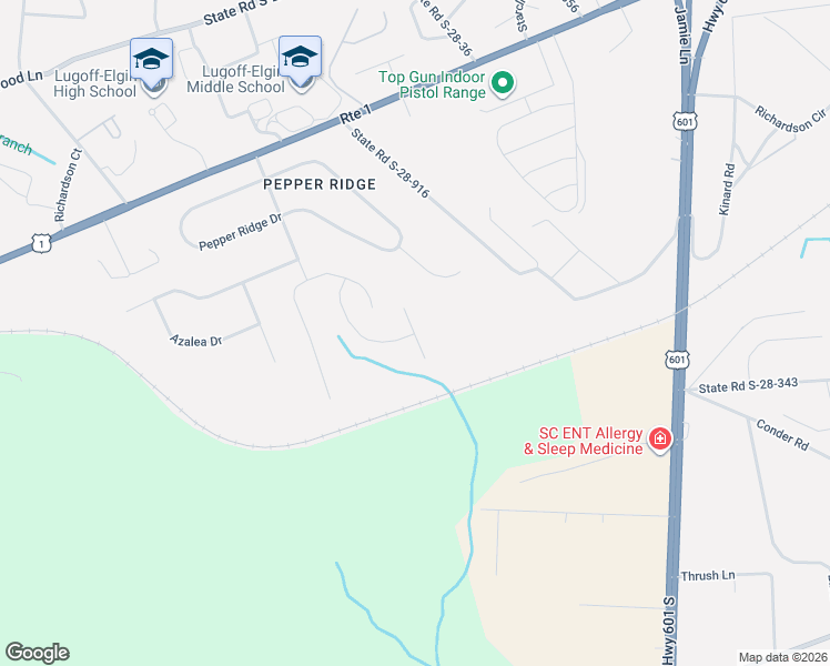 map of restaurants, bars, coffee shops, grocery stores, and more near 17 Caledonia Court in Lugoff