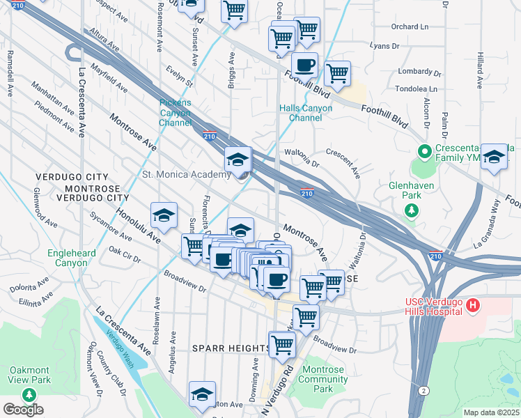 map of restaurants, bars, coffee shops, grocery stores, and more near 4127 Ocean View Boulevard in La Crescenta-Montrose