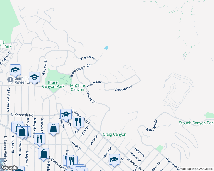 map of restaurants, bars, coffee shops, grocery stores, and more near 3337 Haven Way in Burbank