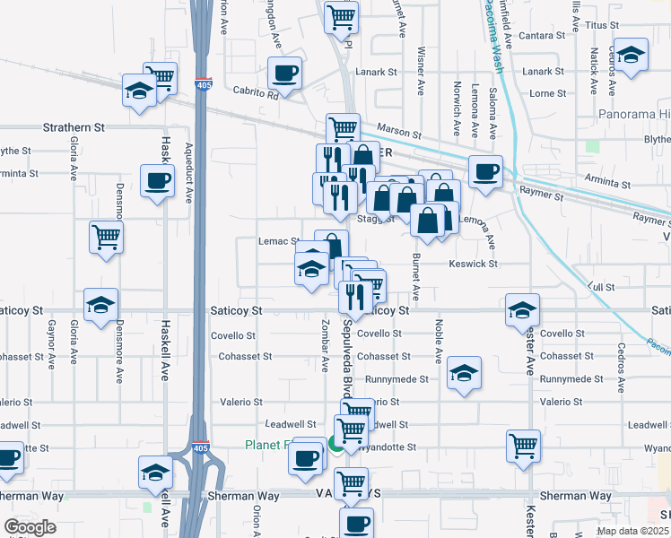 map of restaurants, bars, coffee shops, grocery stores, and more near 7715 Sepulveda Boulevard in Los Angeles