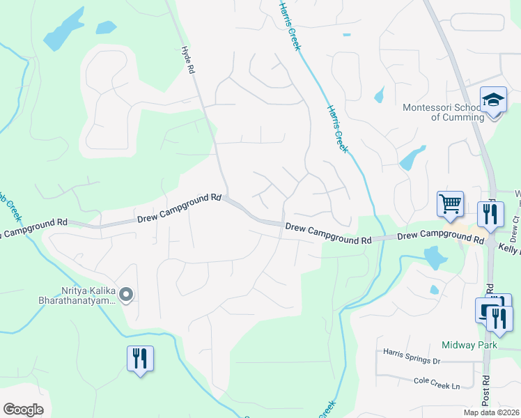 map of restaurants, bars, coffee shops, grocery stores, and more near 4030 Yakutia Place in Cumming