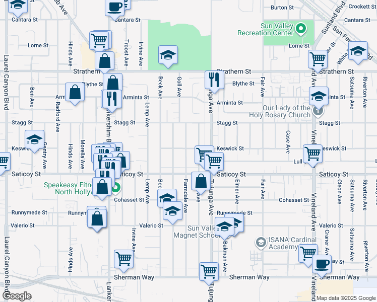 map of restaurants, bars, coffee shops, grocery stores, and more near 7658 Farmdale Avenue in Los Angeles