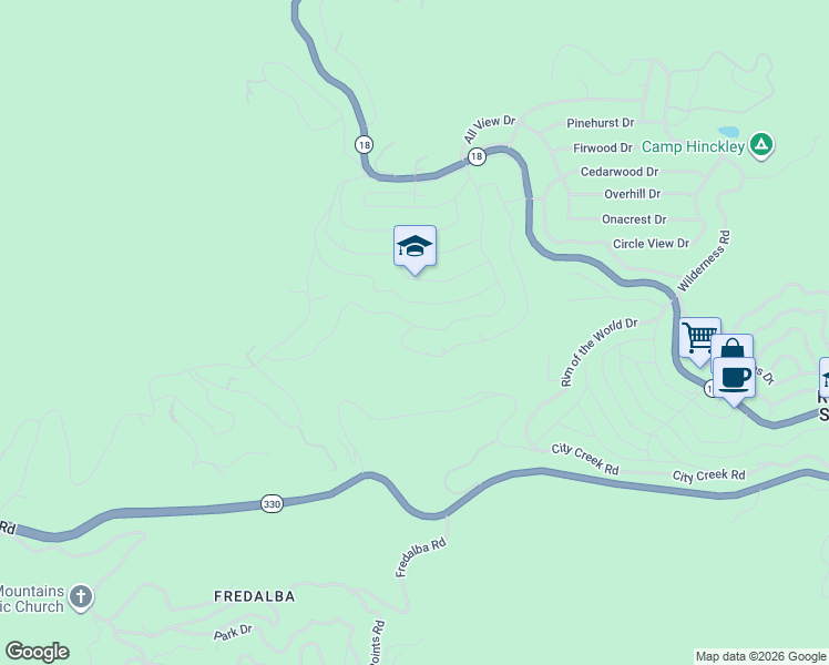 map of restaurants, bars, coffee shops, grocery stores, and more near 31042 All View Drive in Running Springs