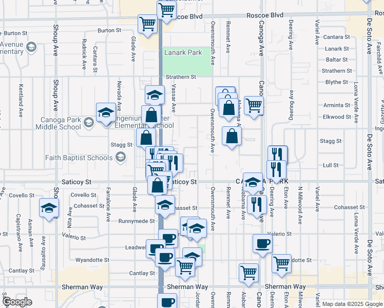 map of restaurants, bars, coffee shops, grocery stores, and more near 21817 West Charlotte Court in Los Angeles